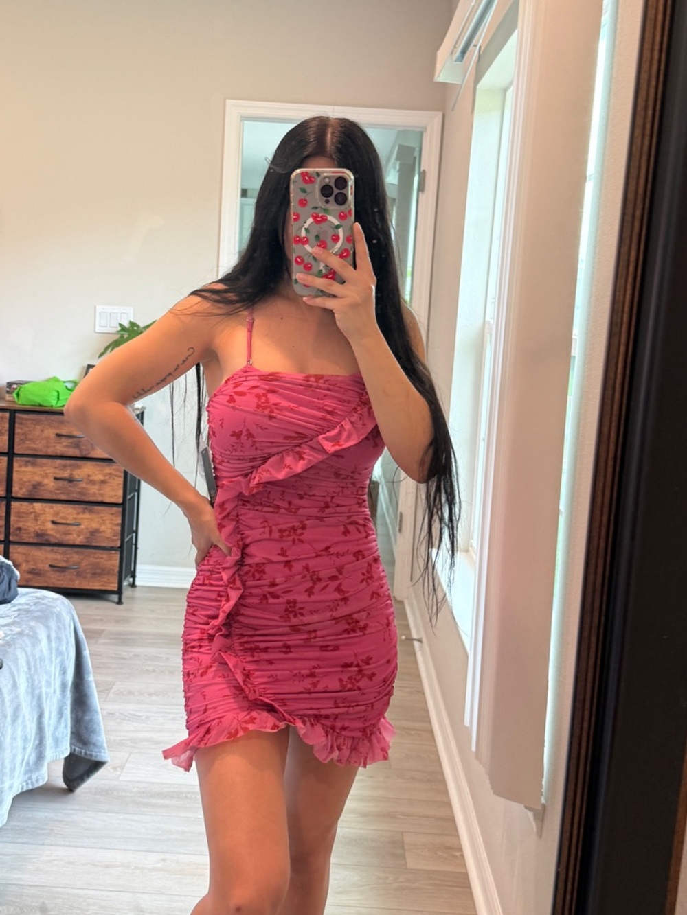 Wild Fable Women's S Pink Floral Ruched Mini Dress NWT stretchy bodycon dress